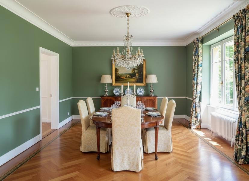 Cottage core staged dining room after virtual staging