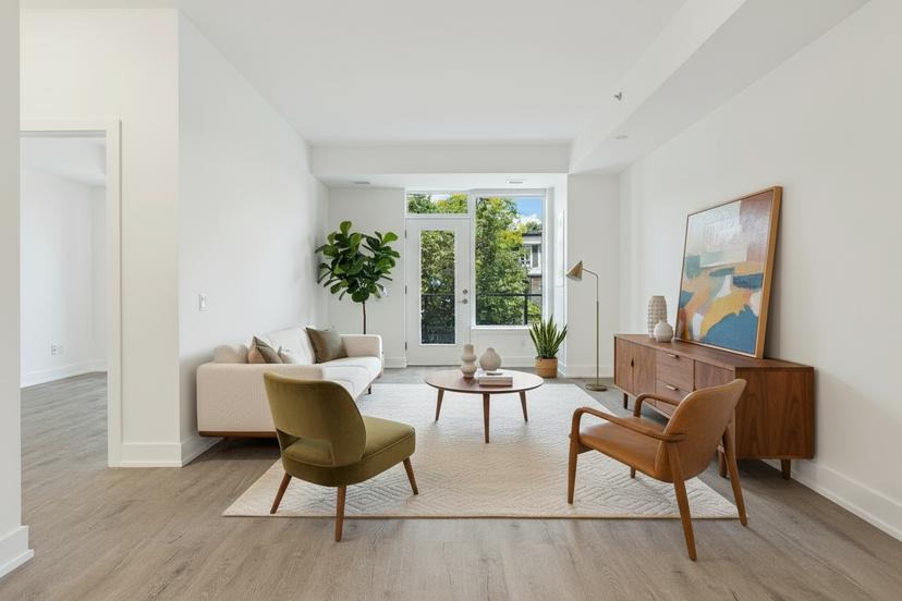 Mid-century modern staged living room after virtual staging