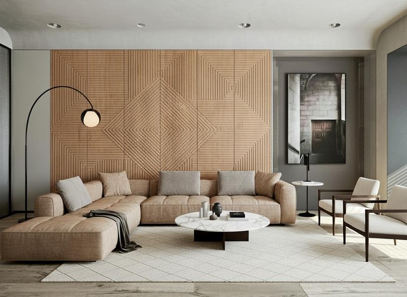 Modern staged living room after virtual staging